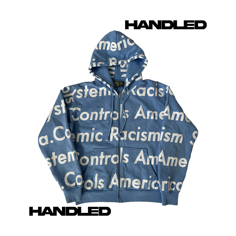 Denim Tears Systemic Racism Controls America Zip Up Hoodie L Blue