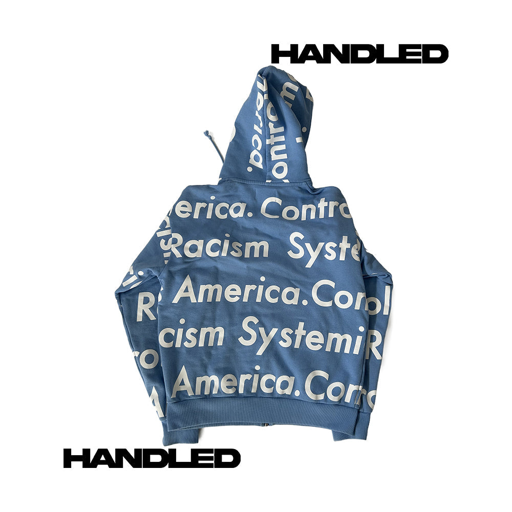 Denim Tears Systemic Racism Controls America Zip Up Hoodie L Blue