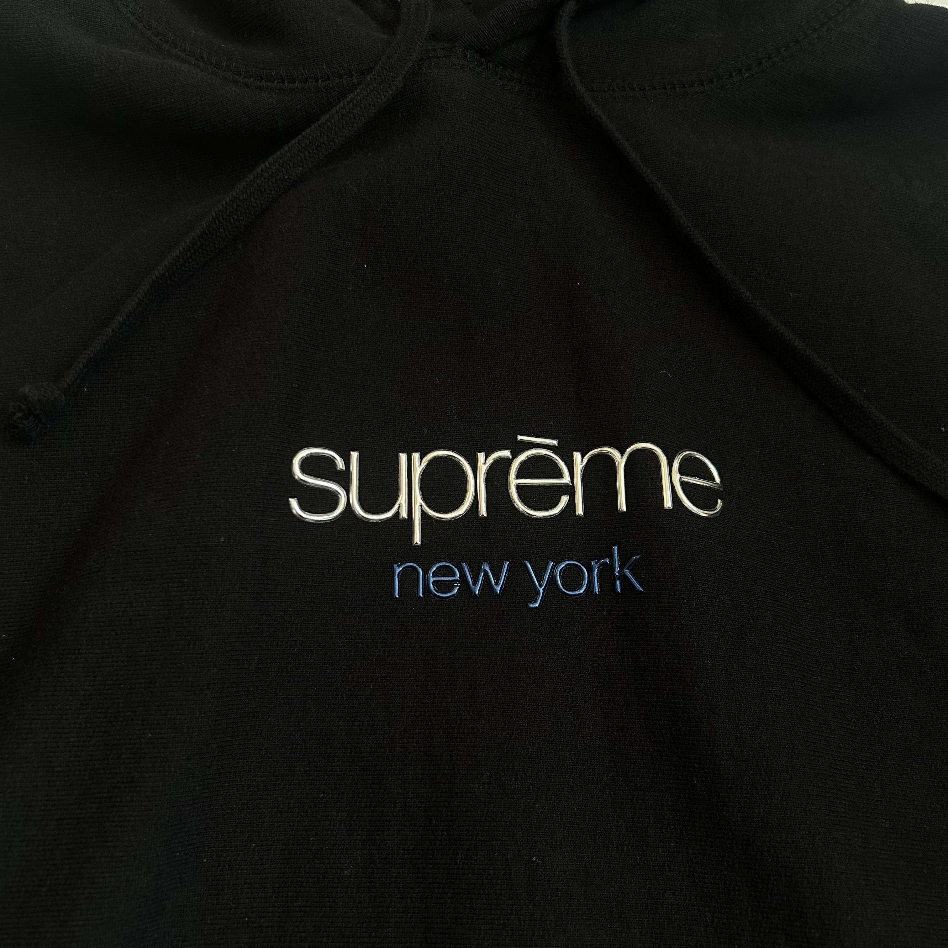 Supreme Chrome Classic Logo Hooded Sweatshirt M Black FW16