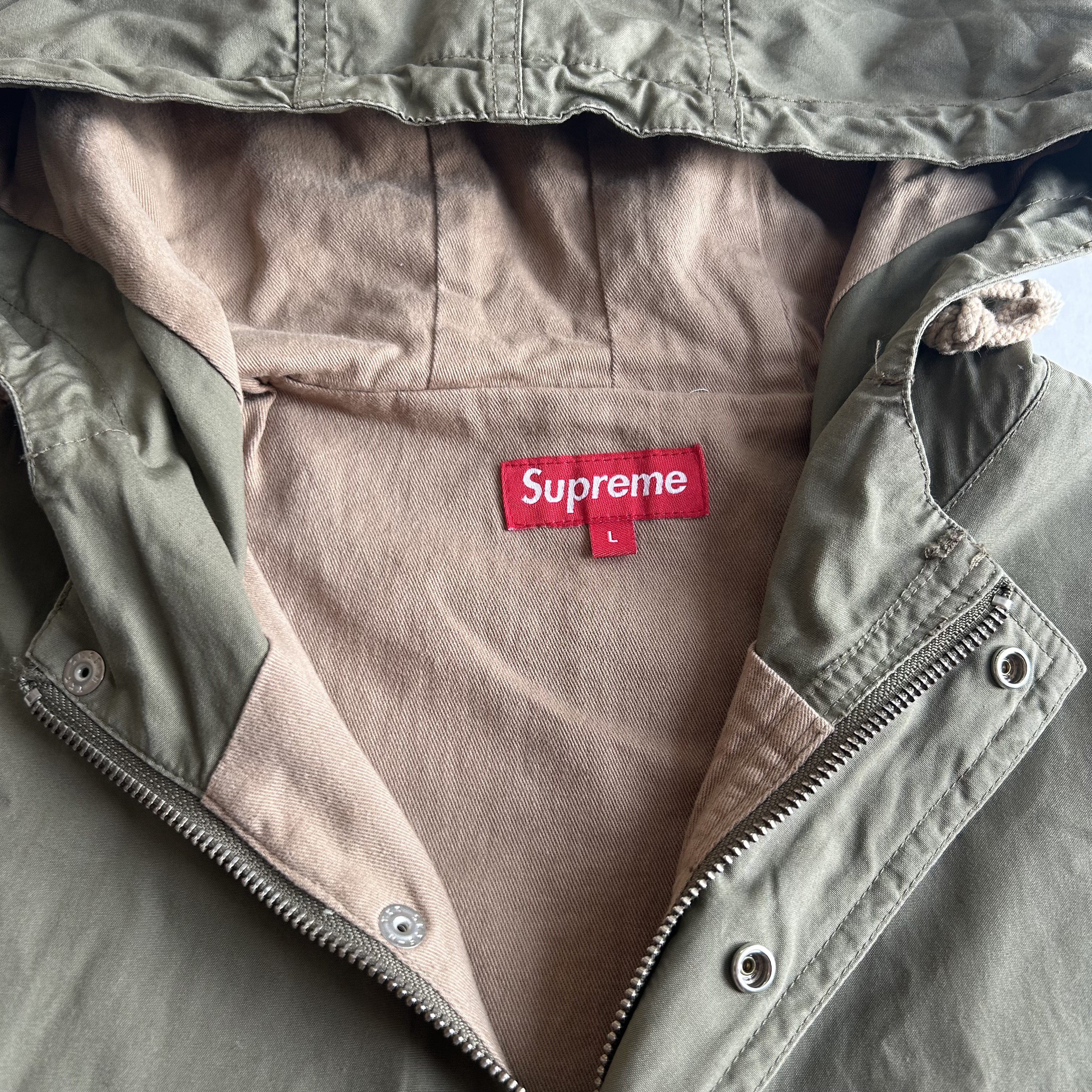 Supreme 2-Tone Pullover Parka L Olive FW11