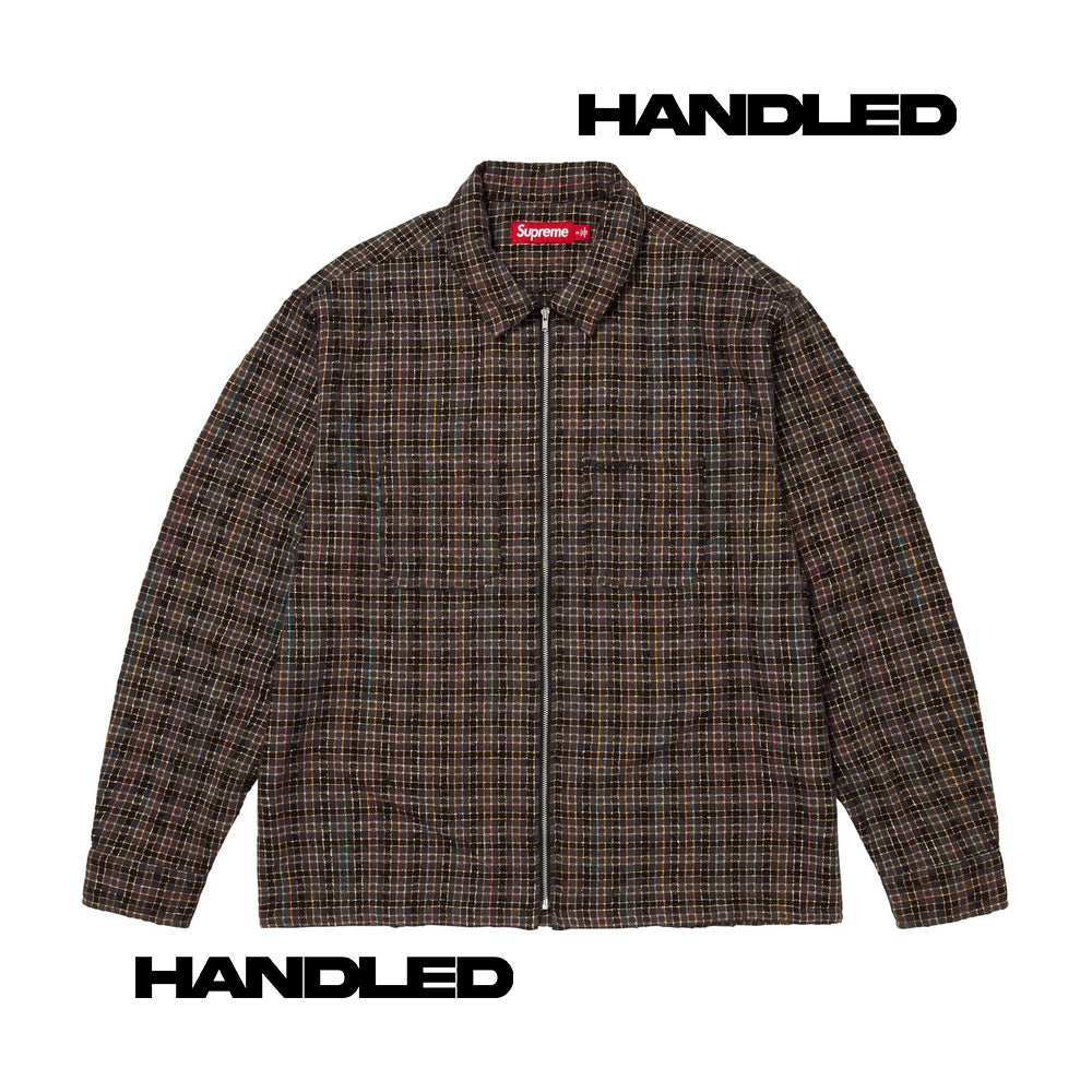 Supreme Metallic Plaid Zip Up Shirt L Washed Black FW25